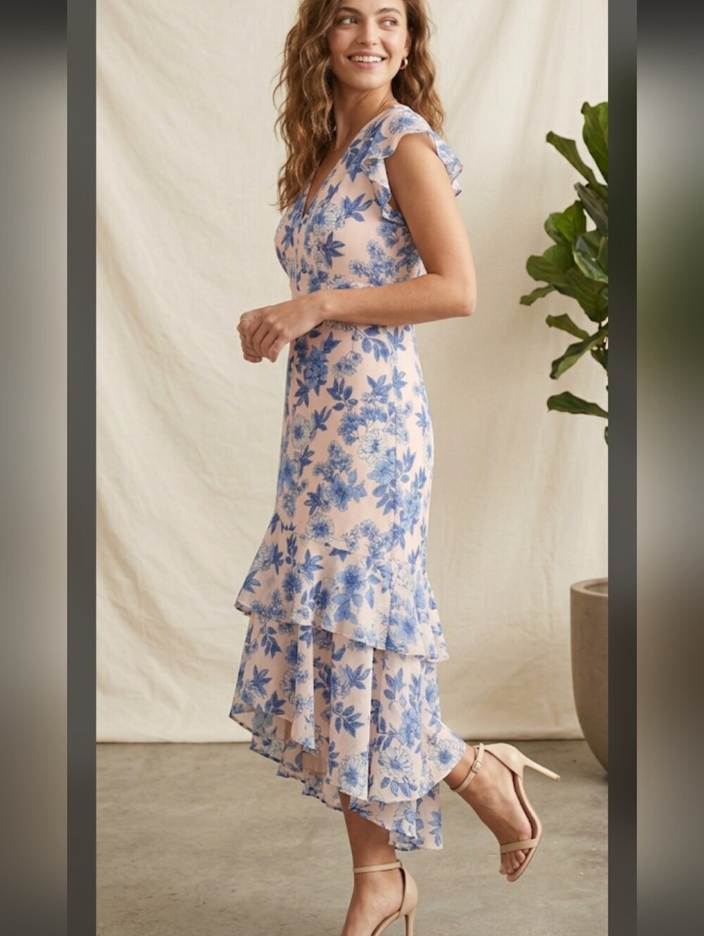 Tommy Hilfiger Pink Floral V-Neck High-Low Dress